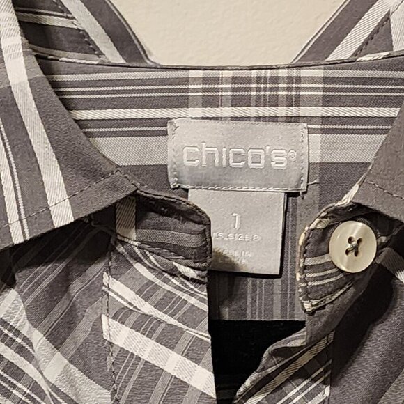 Chico's size 1  /  8 button down long sleeve collared shirt blouse - Picture 2 of 12
